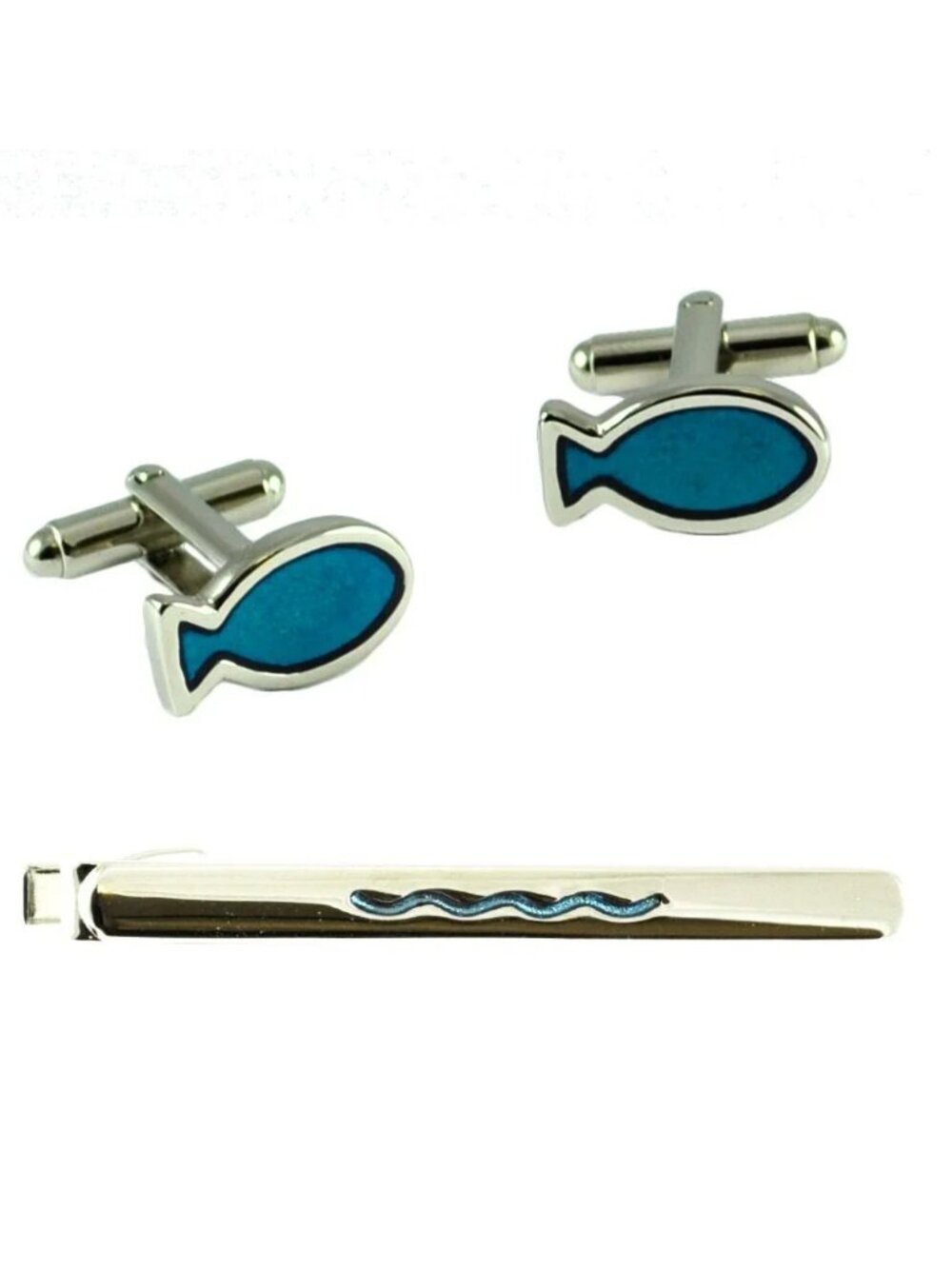 *3 FOR $9* NEW Brent Morgan Neckwear Religious Fish Wave Cufflinks Tie Clip Set